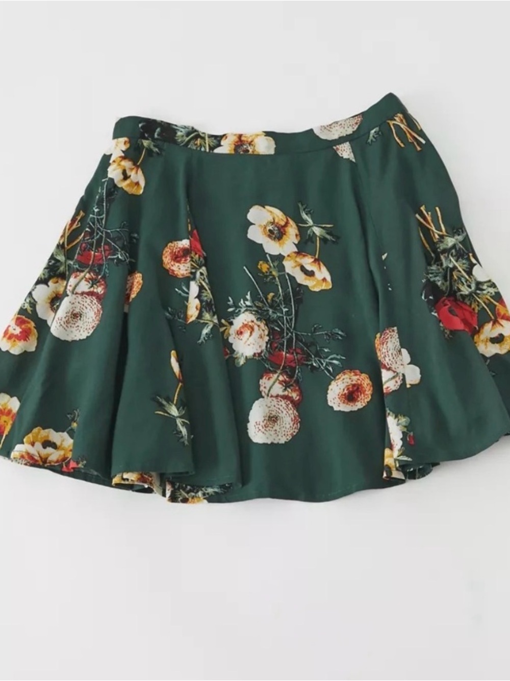Urban Outfitters Dark Green Floral Button-Front Skater Skirt - Picture 7 of 8